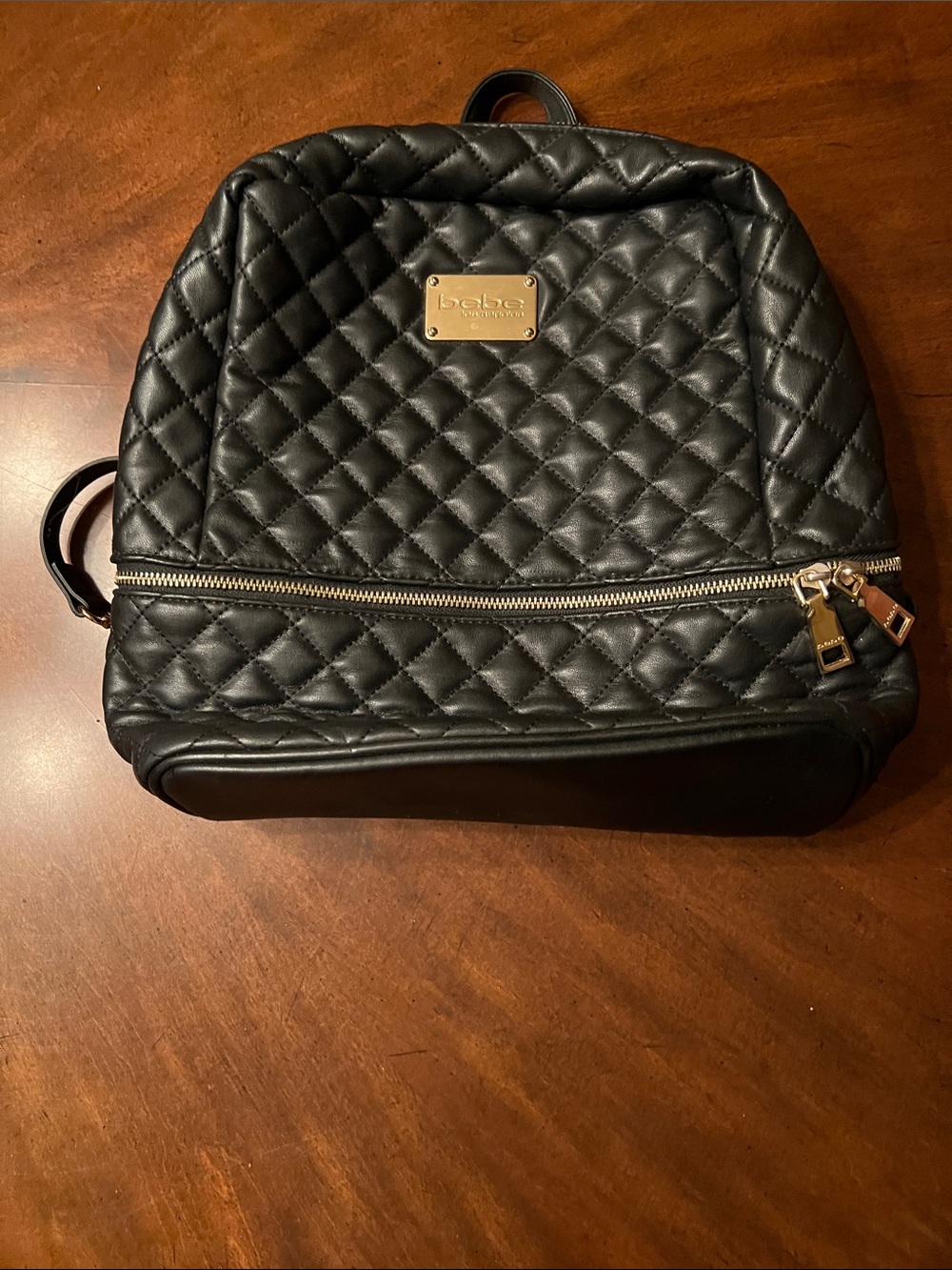 bebe Black Quilted Backpack with Gold Hardware